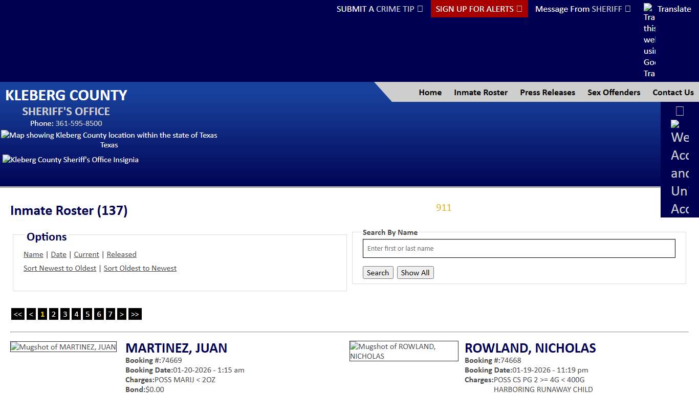 Inmate Roster - Current Inmates Booking Date Descending - Kleberg County Sheriff