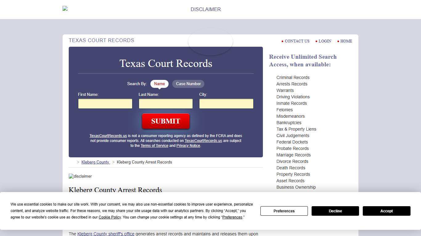 Kleberg County Arrest Records | TexasCourtRecords.us