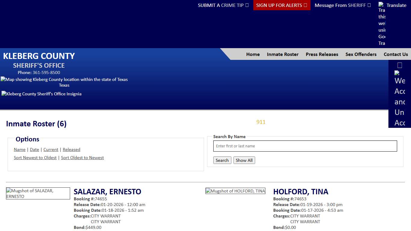 Inmate Roster - Released Inmates Booking Date Descending - Kleberg County Sheriff
