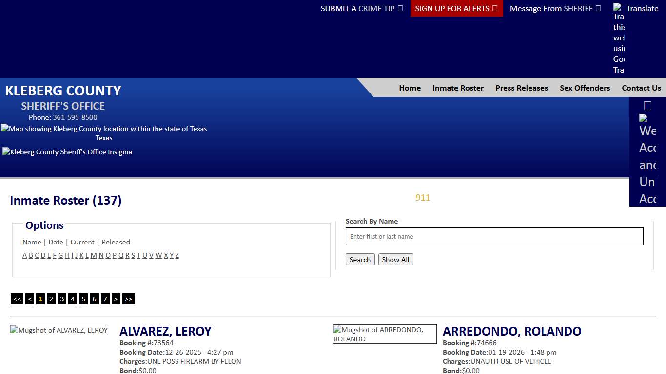 Inmate Roster - Current Inmates - Kleberg County Sheriff